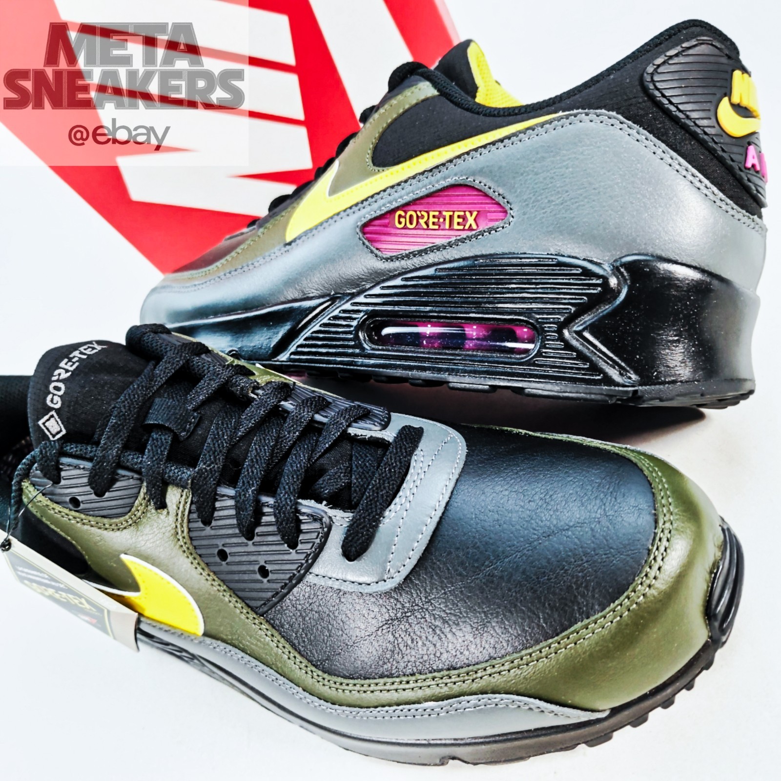 Nike US 14 Mens Black Yellow Grey Green Rare Retro Air Max 90 GTX DJ9779 001 New