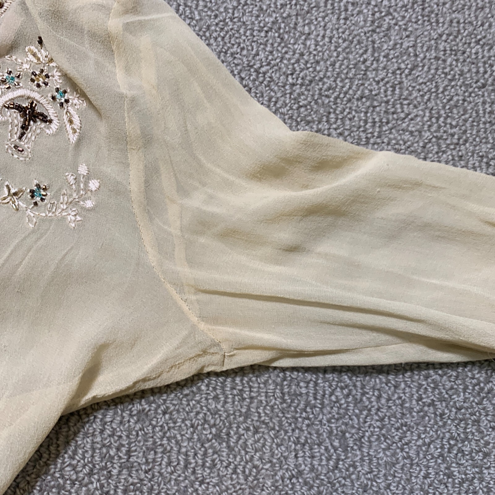 Silkland Layer Top Womens L Silk Semi Sheer Boho Coastal Cowgirl Embroider Bead