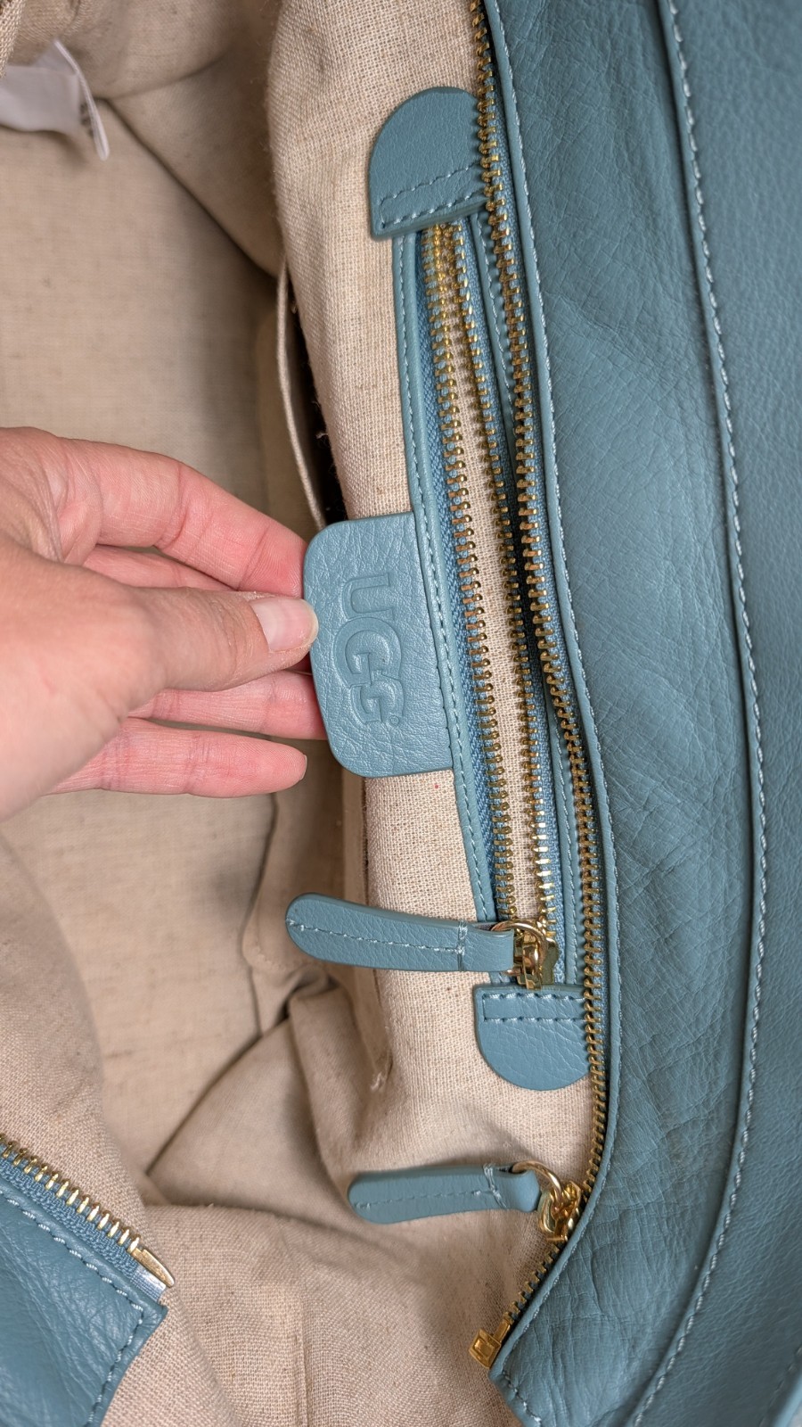 UGG Premium Suede & Leather Tote Bag Chambray Blue Pristine w/ Dust Bag