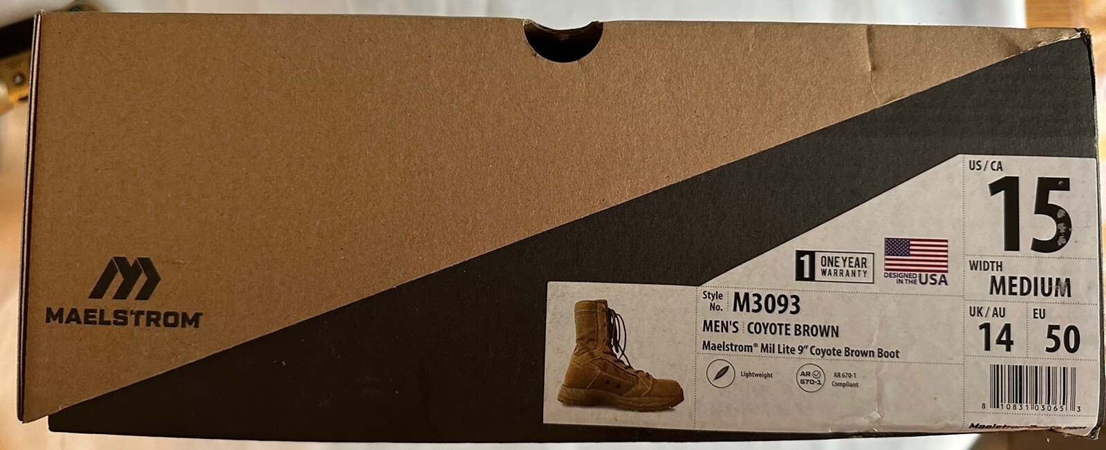 Maelstrom Mil Lite Men’s 9” Coyote Brown Military Boot AR 670-1 Size 15M