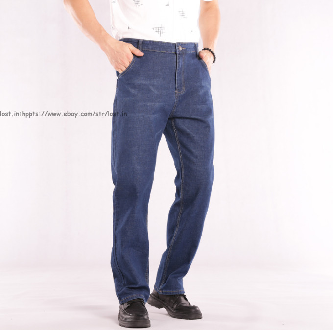 Men Plus Size Vintage Jeans Casual Straight Leg Denim Pants stretch Long Trouser