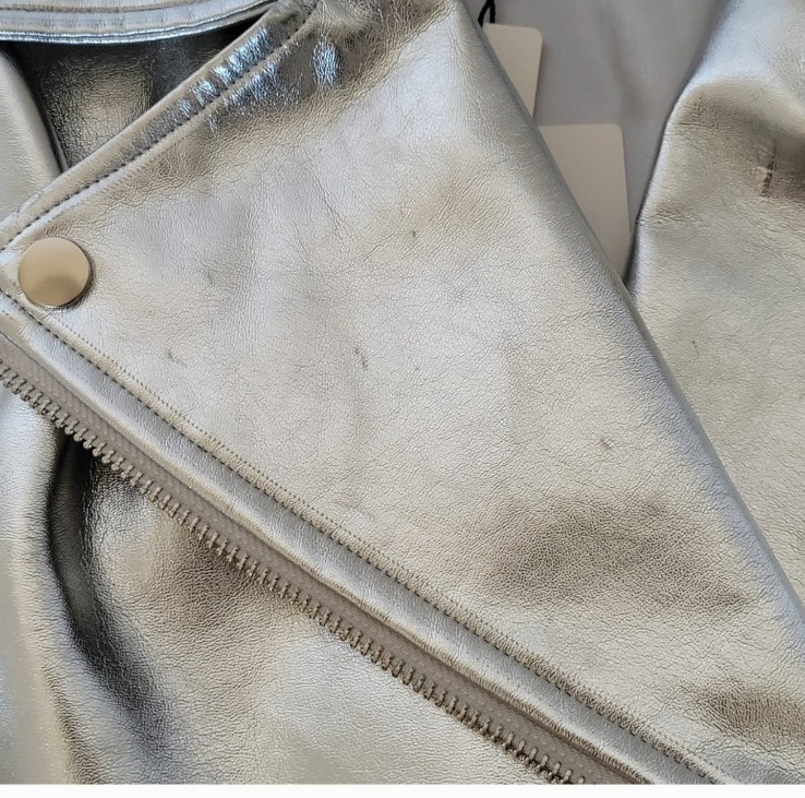 HAODUOYI Women’s Silver Jacket with Zipper cuffs Large