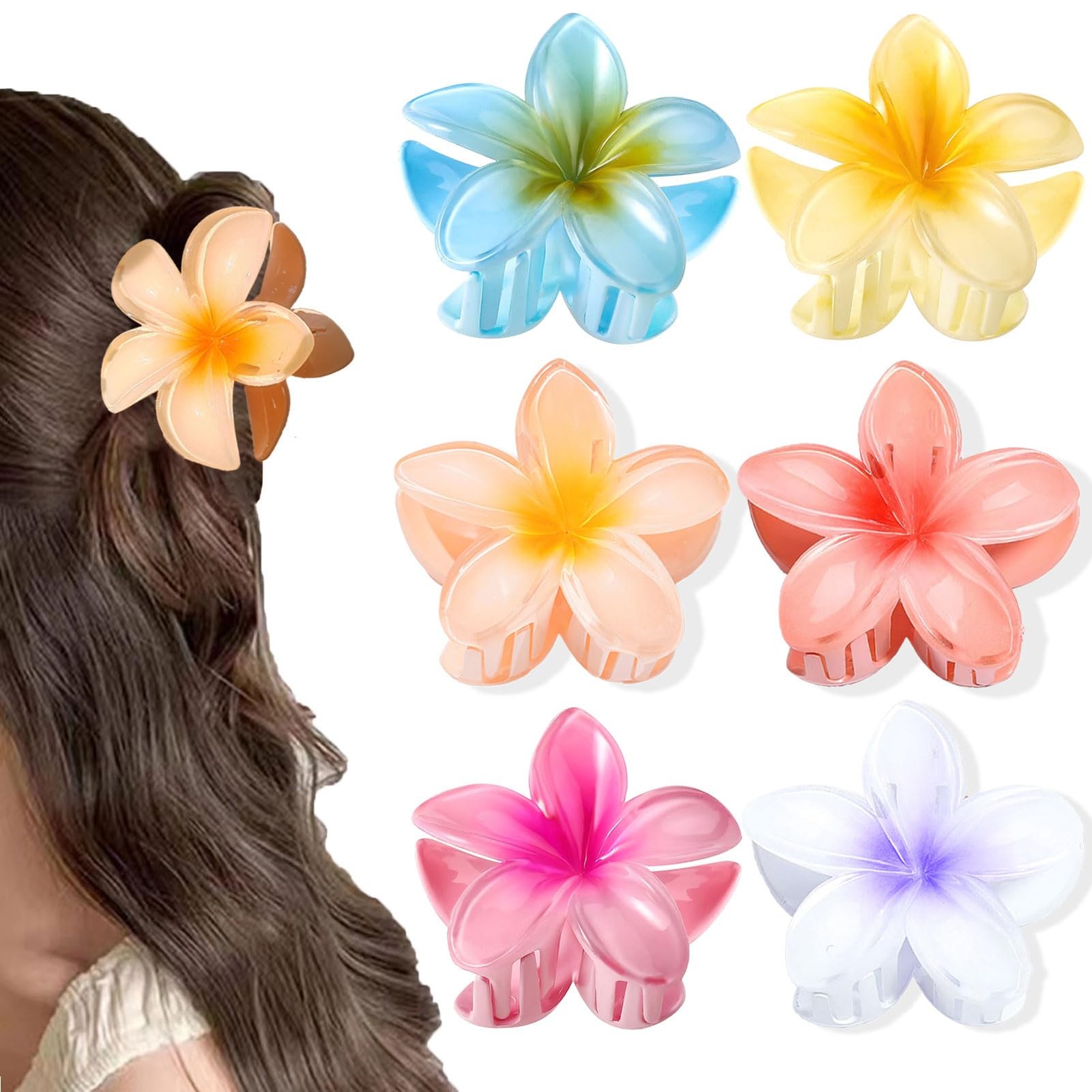 BAISEN 6 pcs Color Flower Hair 1 Count (Pack of 6), Blue Flowers-6Pcs