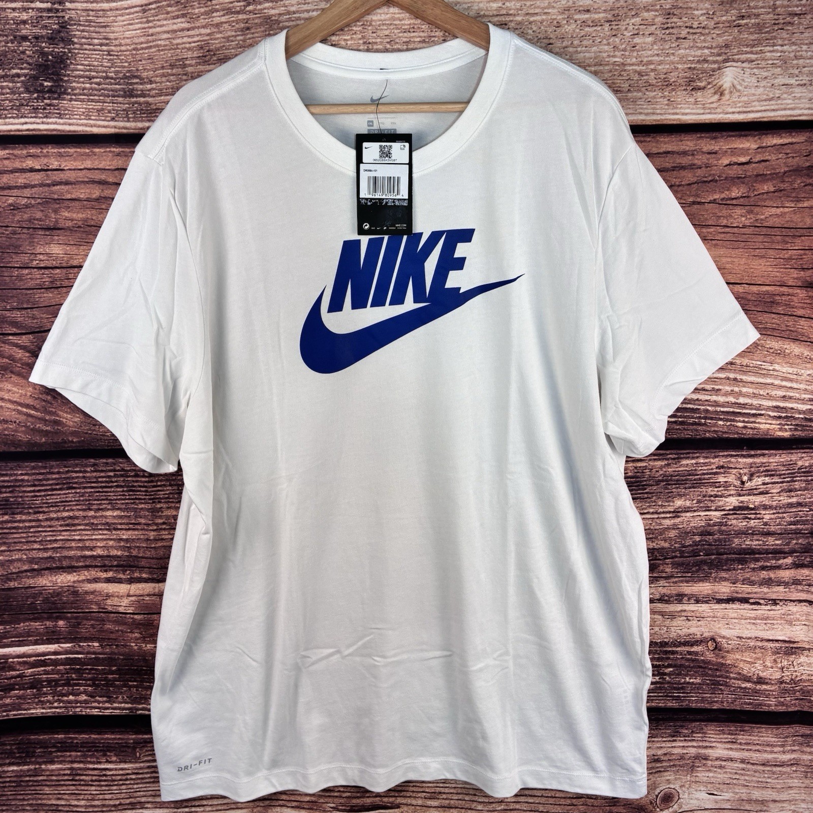 Nike Dri-Fit Men XXL T-Shirt White Blue Futura Big Logo Graphic Tee DR0564-101
