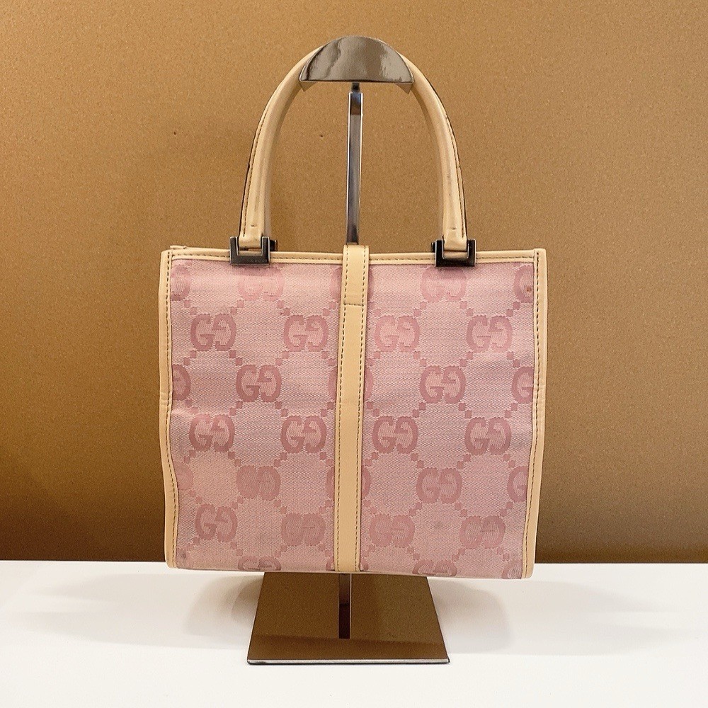 Authentic Vintage Gucci Pink GG Jackie Canvas Handbag Tote Top Handle Bag