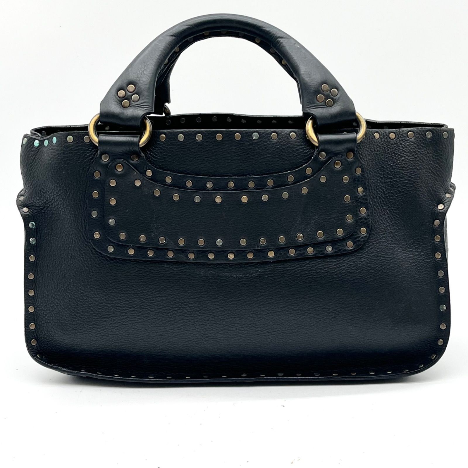 Auth Celine Boogie Bag Studs Leather Handbag, Black 2Y10564