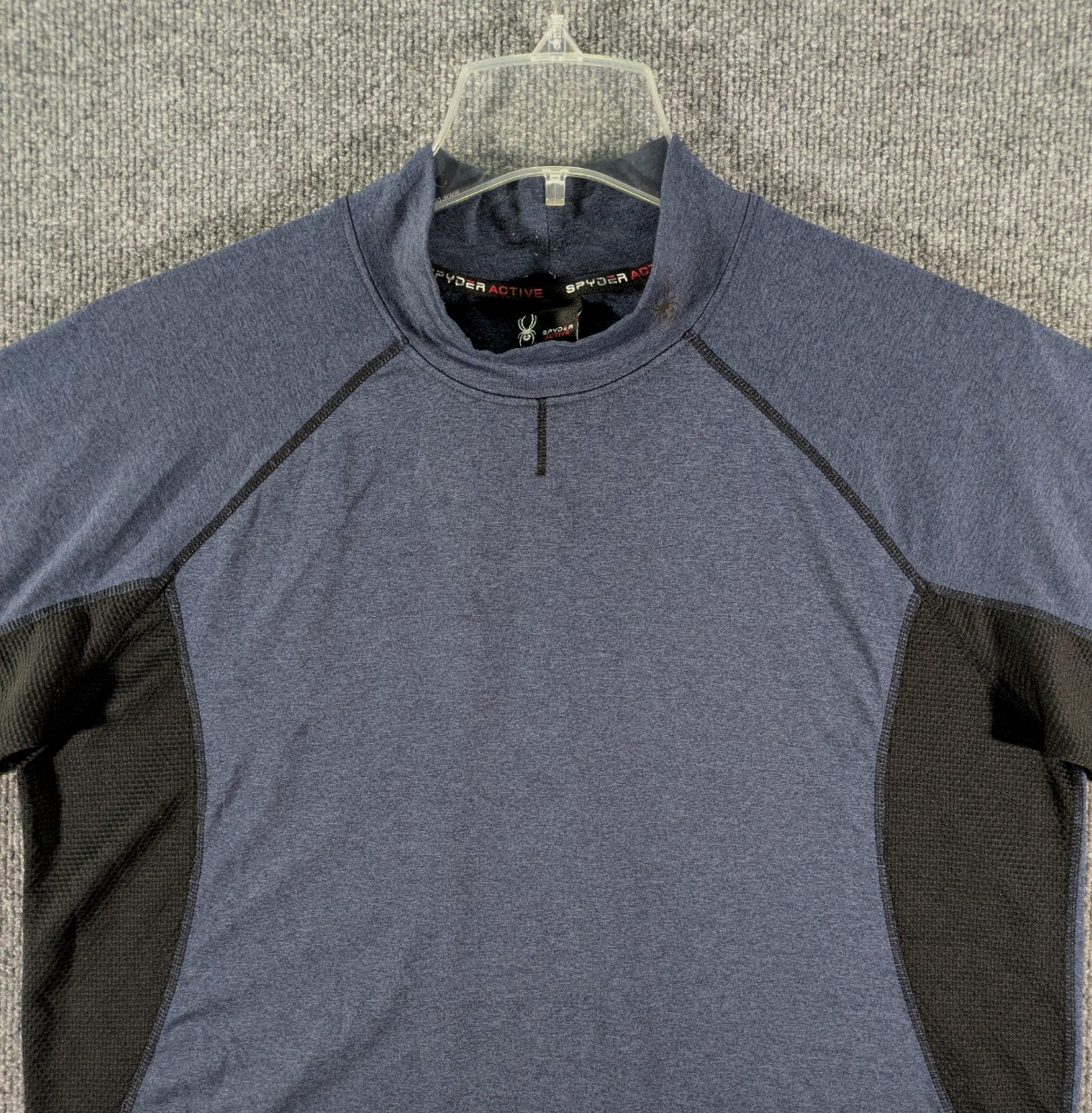 Spyder Active Mock Neck Shirt Mens Large Blue Black Long Sleeve Athletic