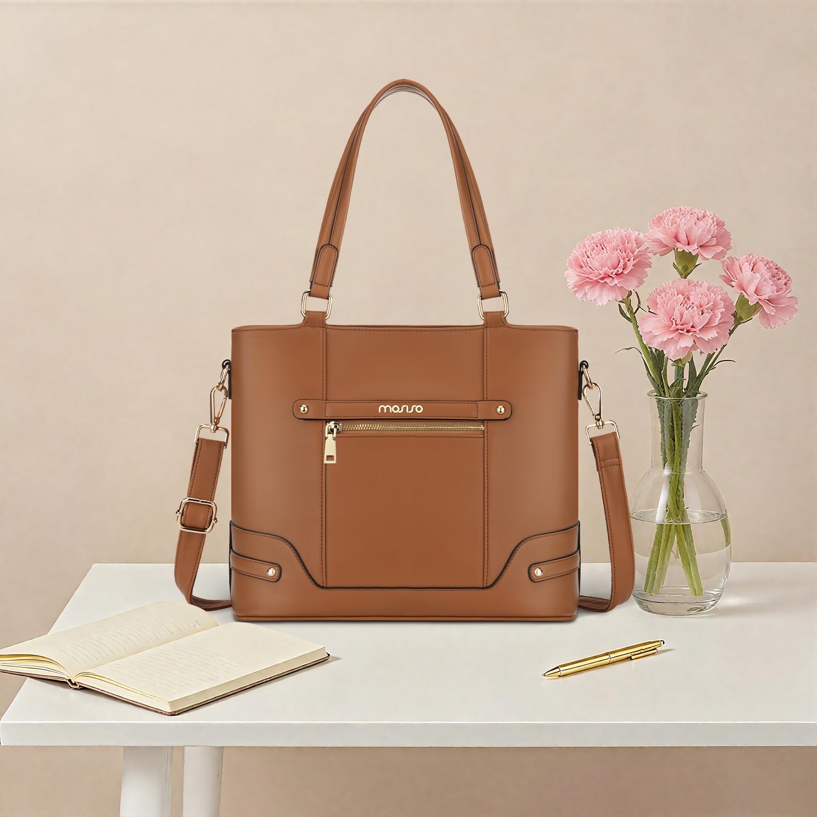 MOSISO Soft PU Leather Satchel Purses for Women, Stylish Large, Brown