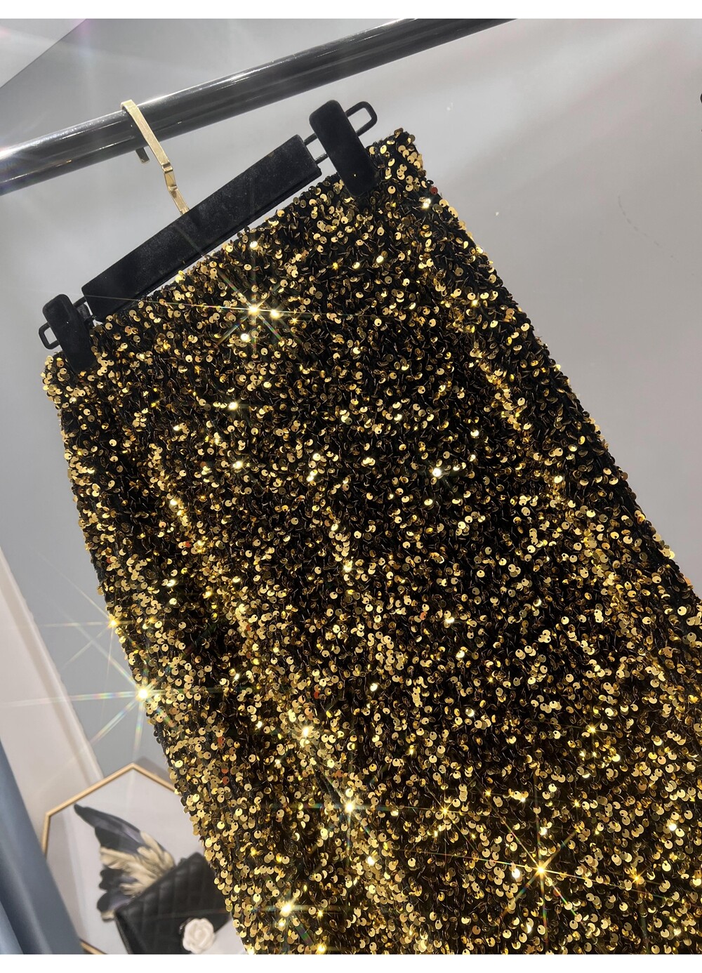 Thickened High-waisted Slim,Versatile Mid-length Skirt SequinSkirt
