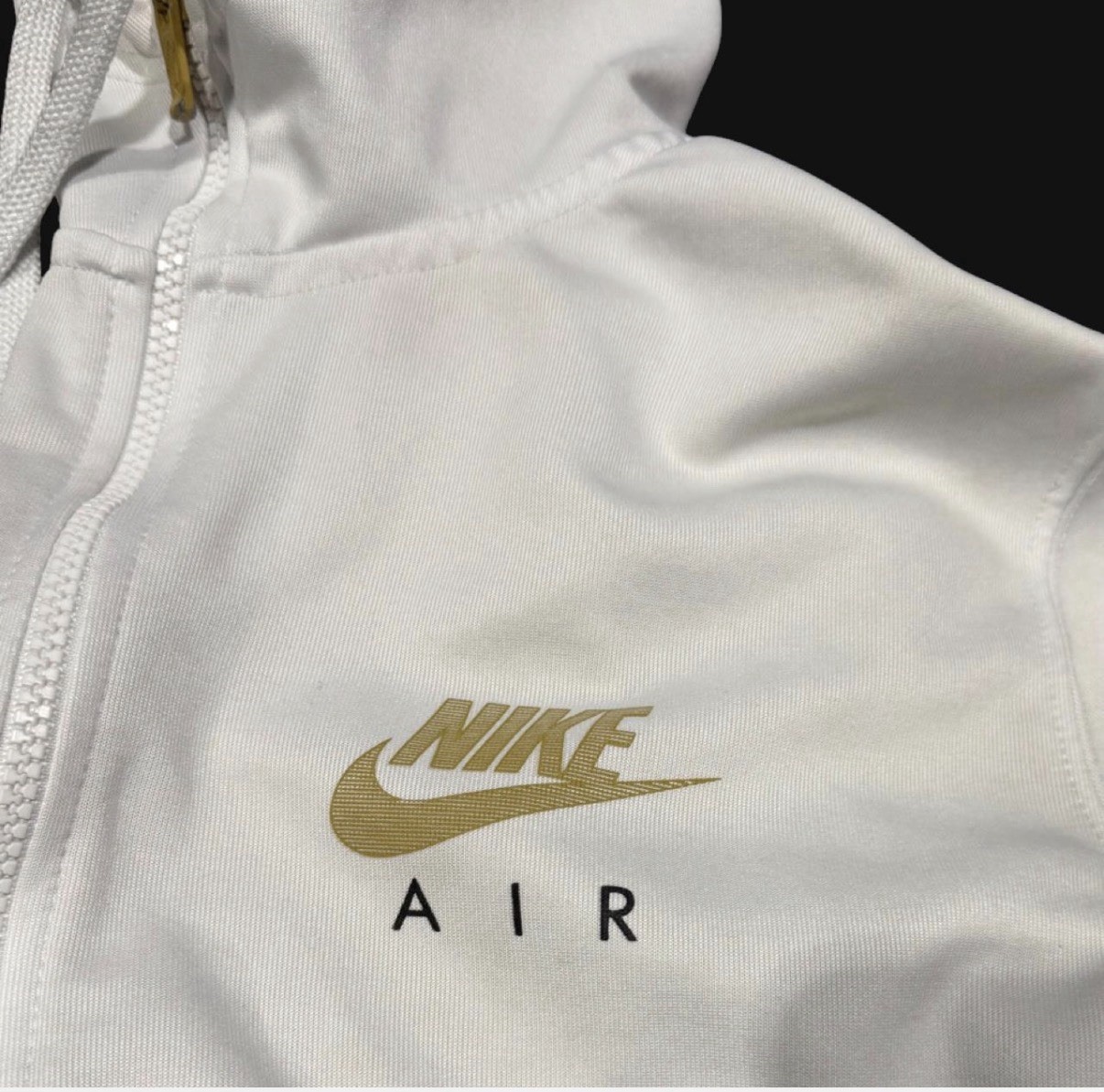 Vintage Nike Air Full Zip Hoodie Track Jacket White Gold Black Stripe Mens M Y2K