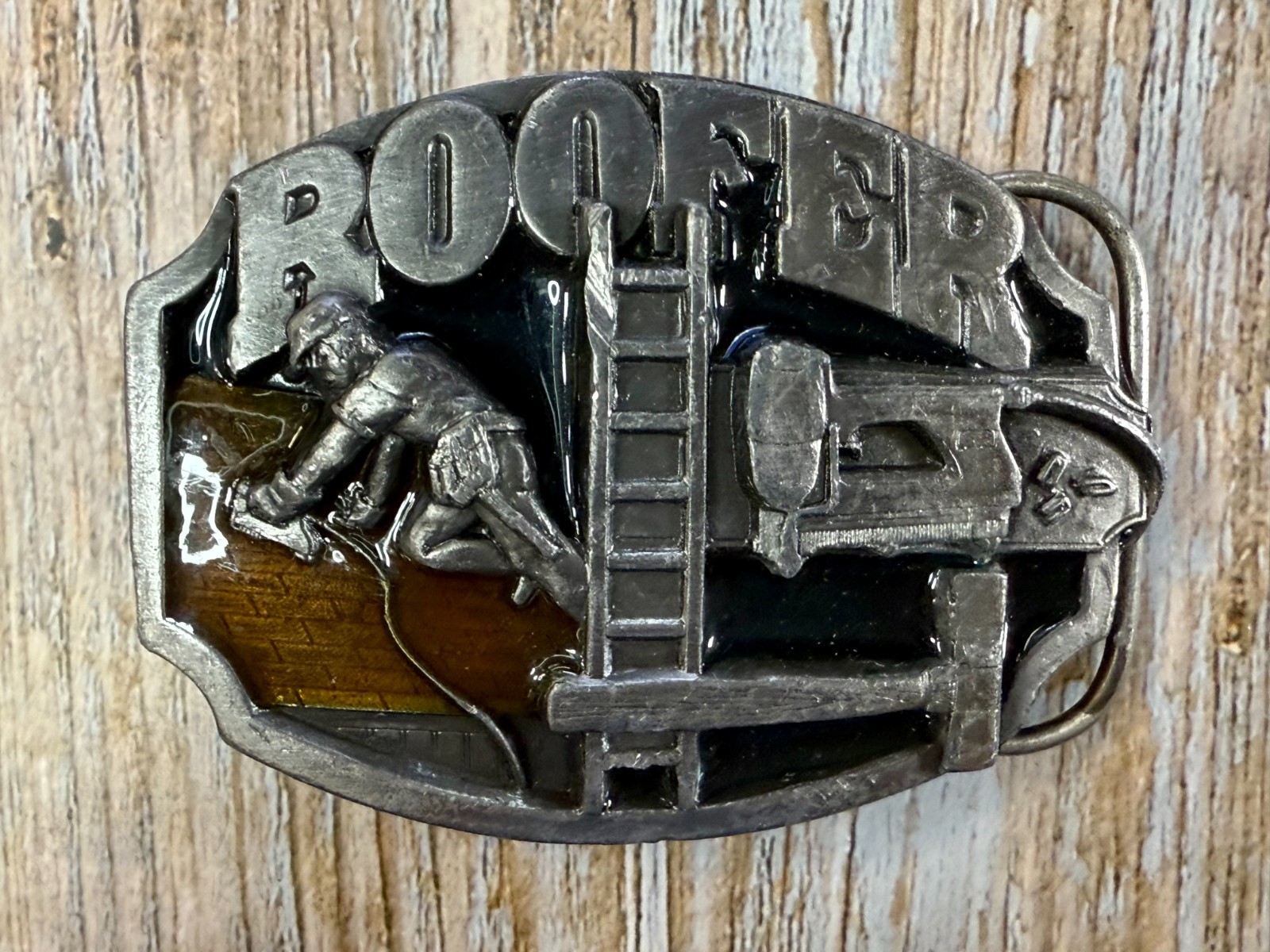 Roofer Roof Construction Worker Ladder Hammer Tools 80’s Siskiyou Belt Buckle