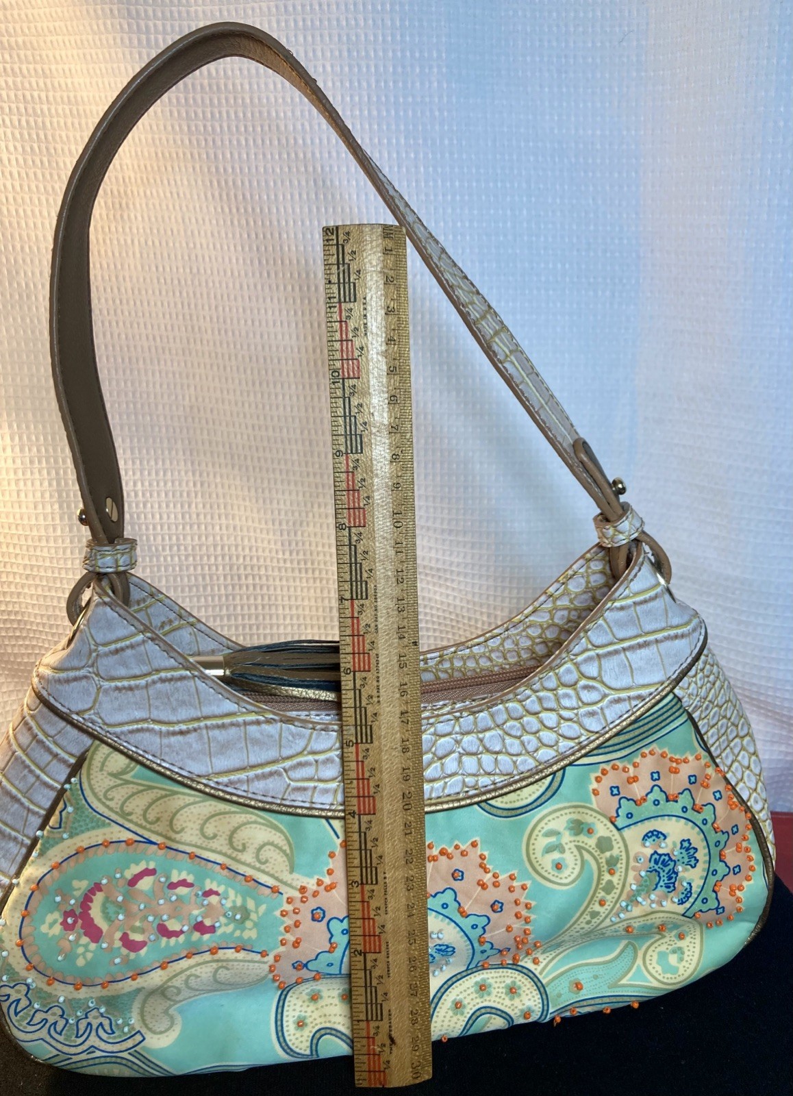 Spring Liz Claiborne Orange & Turquoise Handbag w/Leather Trim – Beadwork Y2K