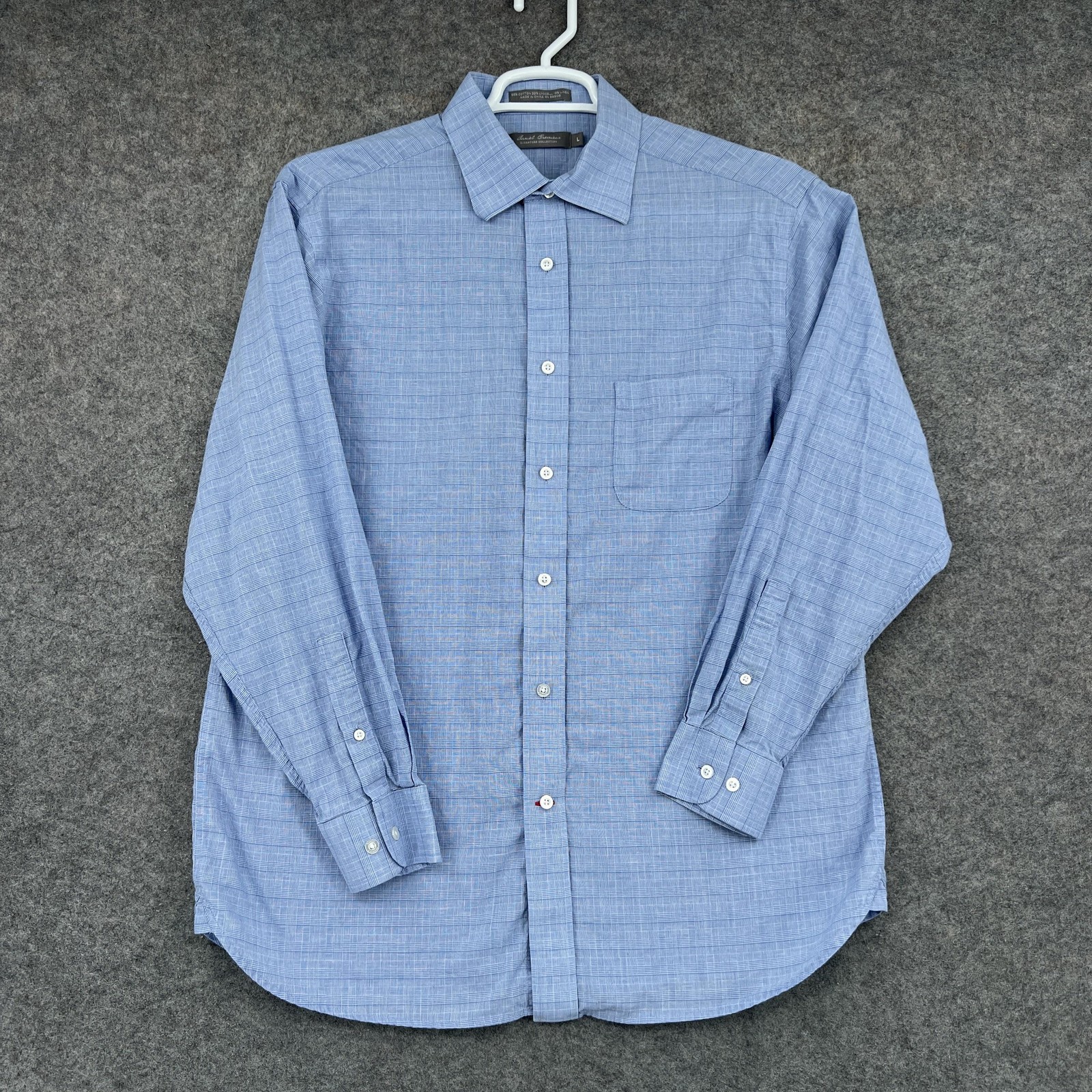 Daniel Cremieux Dress Shirt Mens Large Blue Classic Fit Plaid Long Sleeve