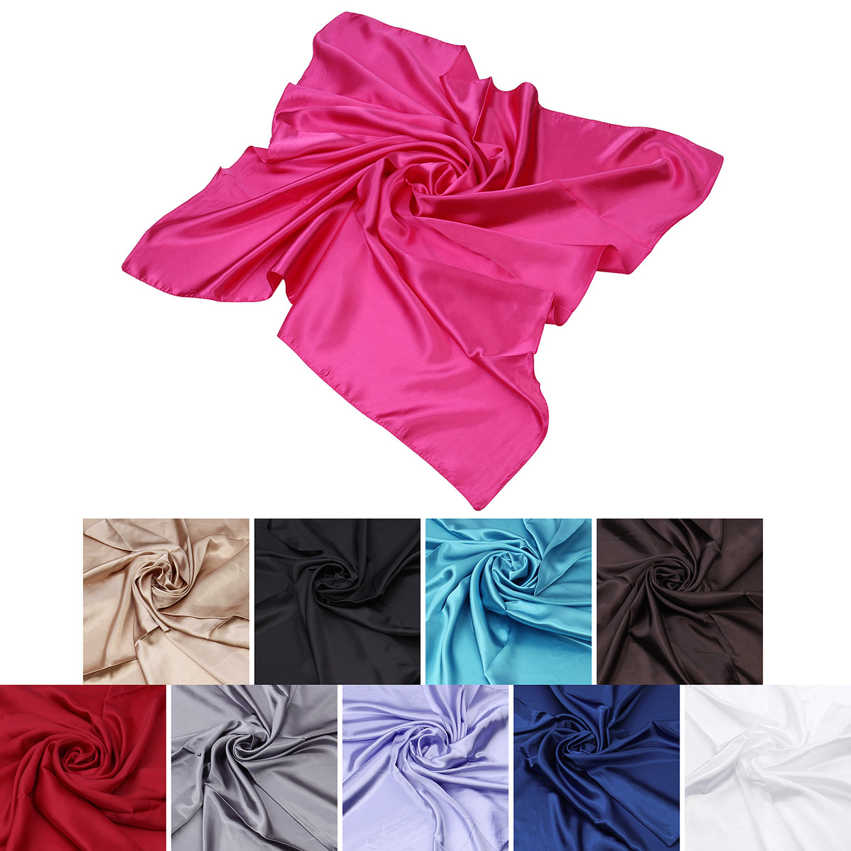 Elegant Large Silk Feel Solid Color Satin Square Scarf Wrap 35″ – Diff Colors