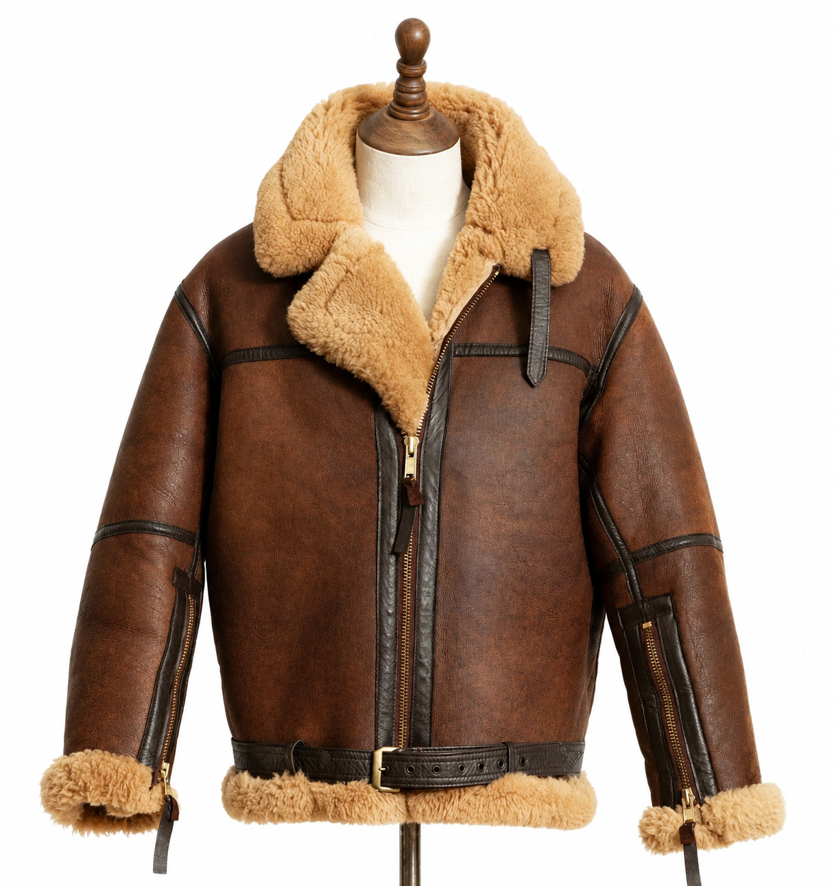 Men’s B3 Irvin Sheepskin Flying Jacket RAF Aviation Flight Leather Bomber Coat
