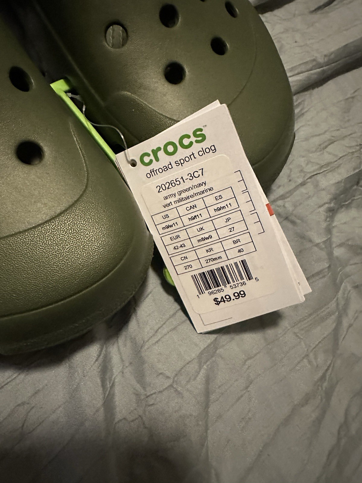 Crocs Offroad Sport Clog Waterproof Adjustable Heel Strap Army Green Men’s 9