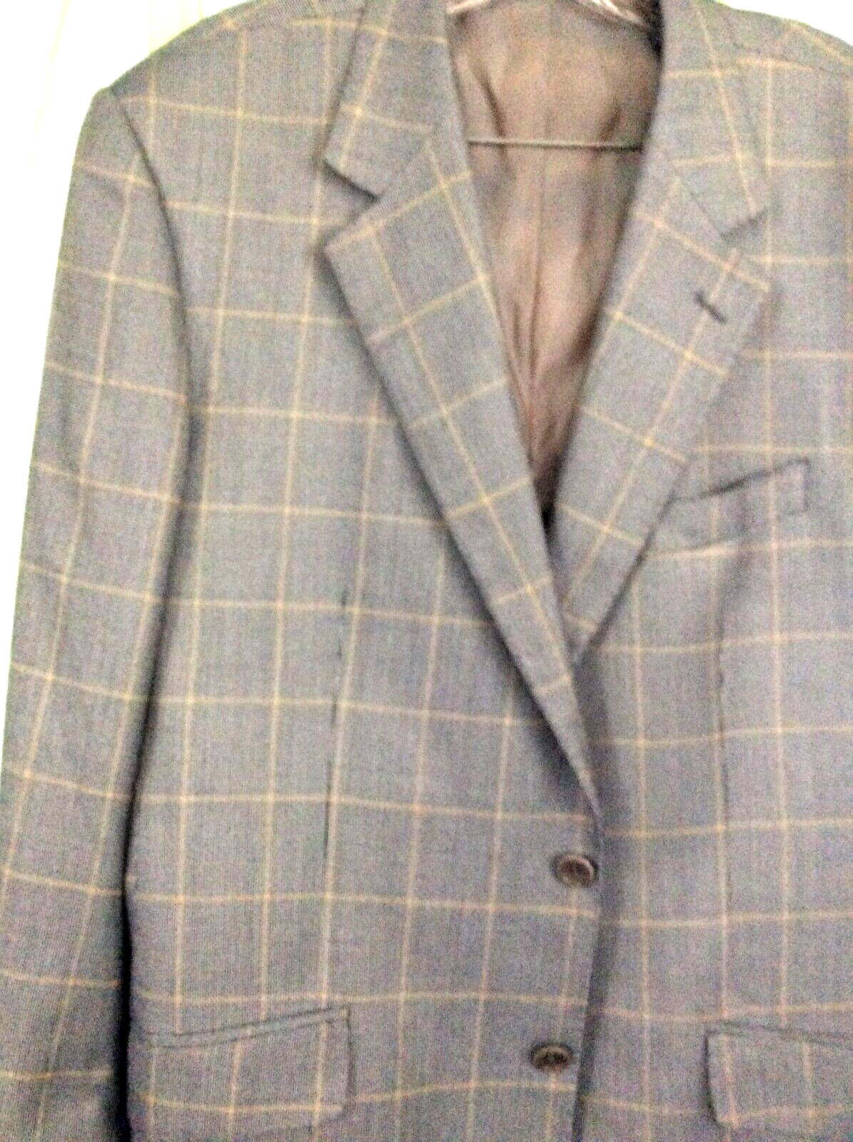 MENS SZ 44 R E. THOMAS COAT SUIT JACKET SMOOTH Checks on Gray Wool Silk