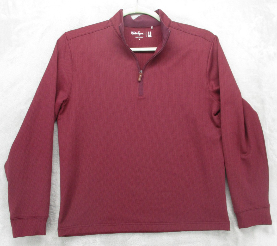 Walter Hagen 11 Majors Pullover Mens Small Red Herringbone 1/4 Zip Golf Stretch