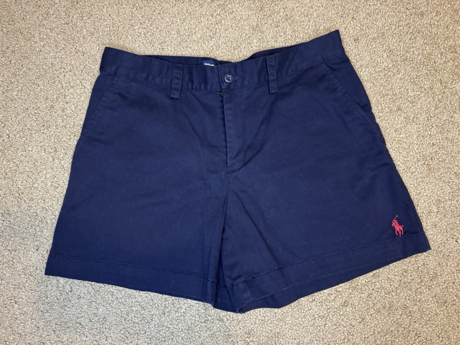 POLO RALPH LAUREN Womens Chino Shorts Sporty Logo Navy Casual Travel Beach Sz 4