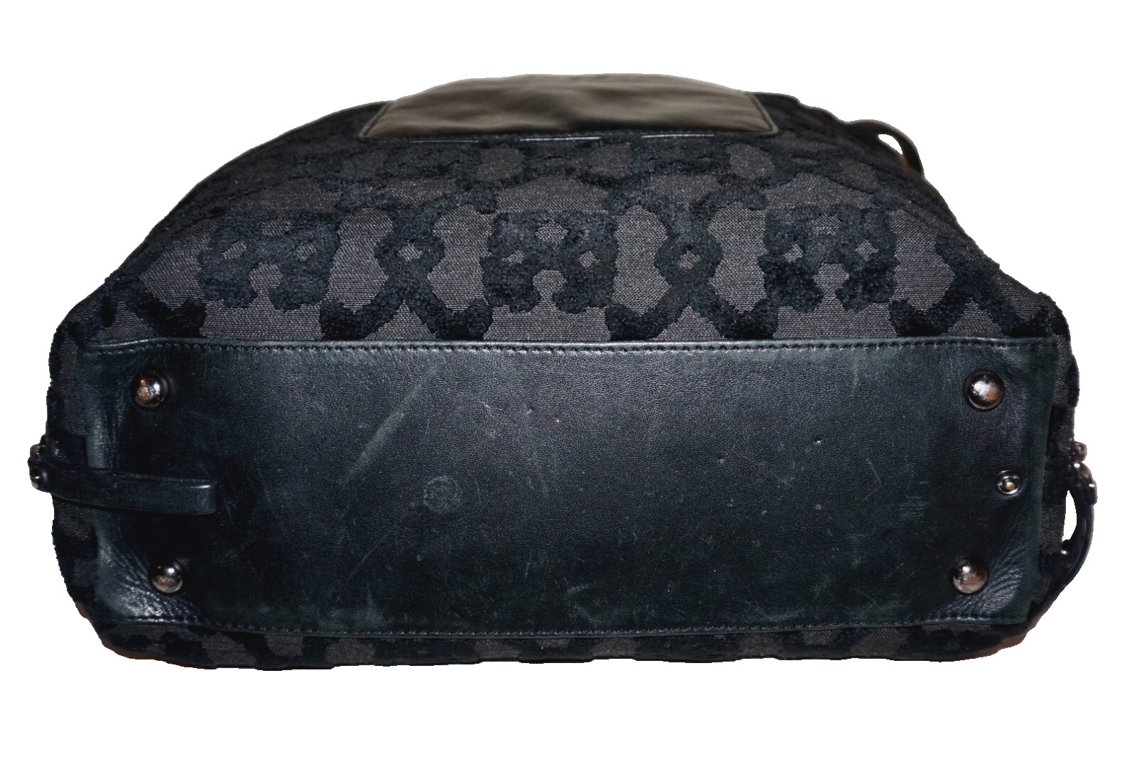 PETUNIA Large Black Velour-Canvas Textile & Leather Tote Handbag 15×12