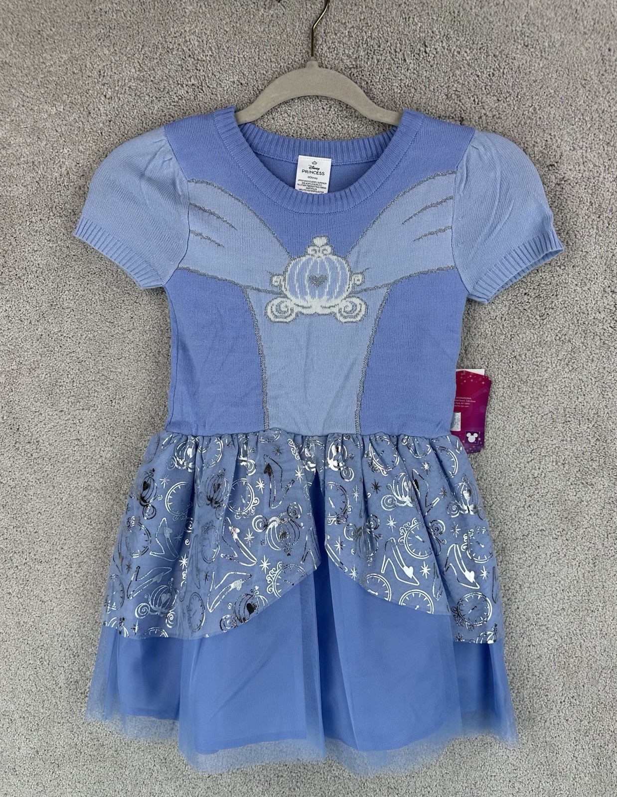 Disney Princess Cinderella Light Blue Short Sleeve Tulle Dress Kids S (6/6X)