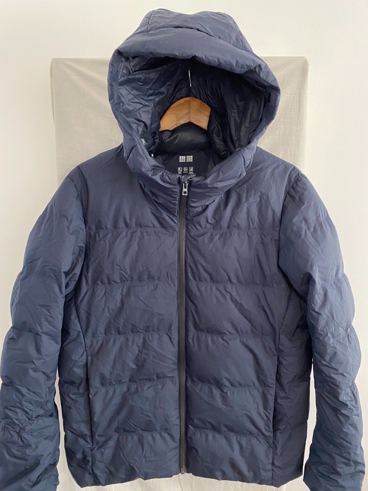 UNIQLO Navy Hooded Full Zip Down Puffer Coat Size M