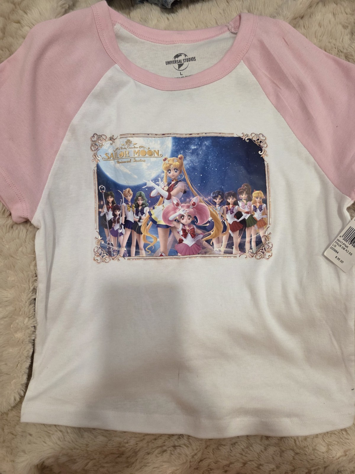 Universal Studios Sailor Moon Girls Raglan T-Shirt L White/Pink Graphic Print