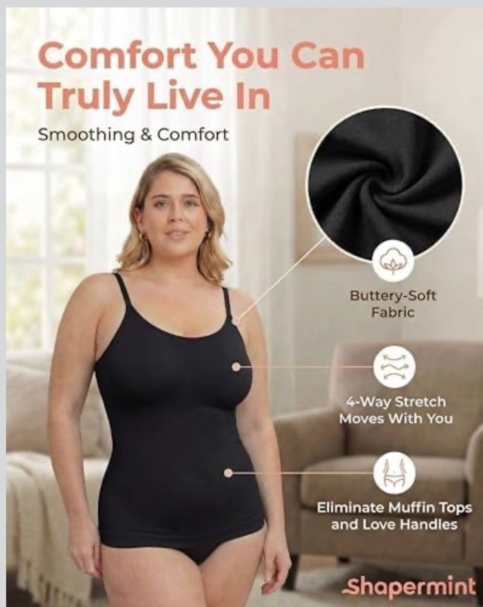 NWT Empetua Shapermint Plus 3XL Slimming Shapewear Scoop Neck Cami Black