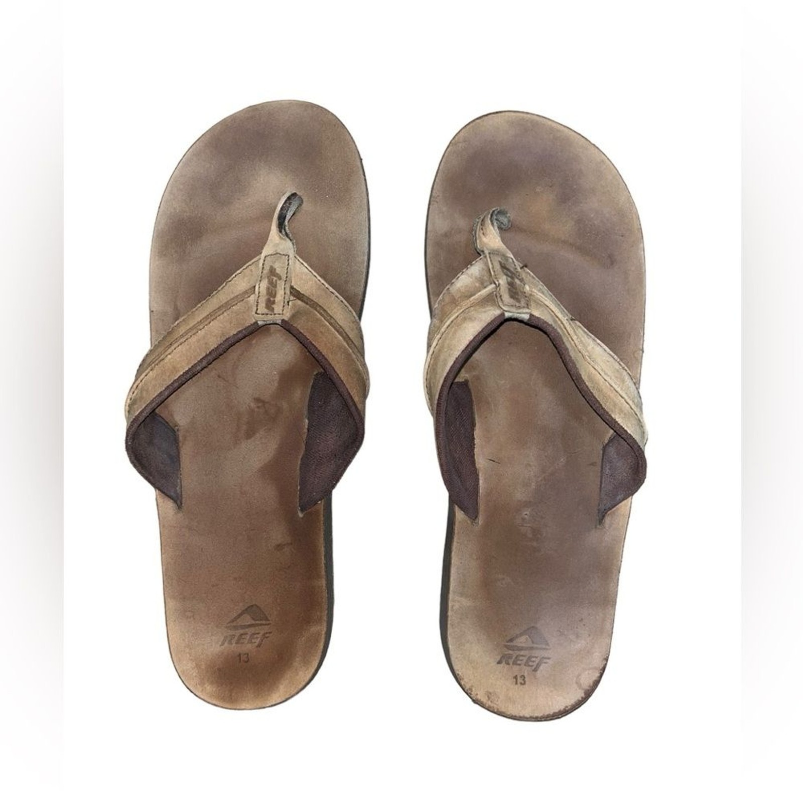Reef Men’s Sandals Marbea Leather Flip Flops Tan 13