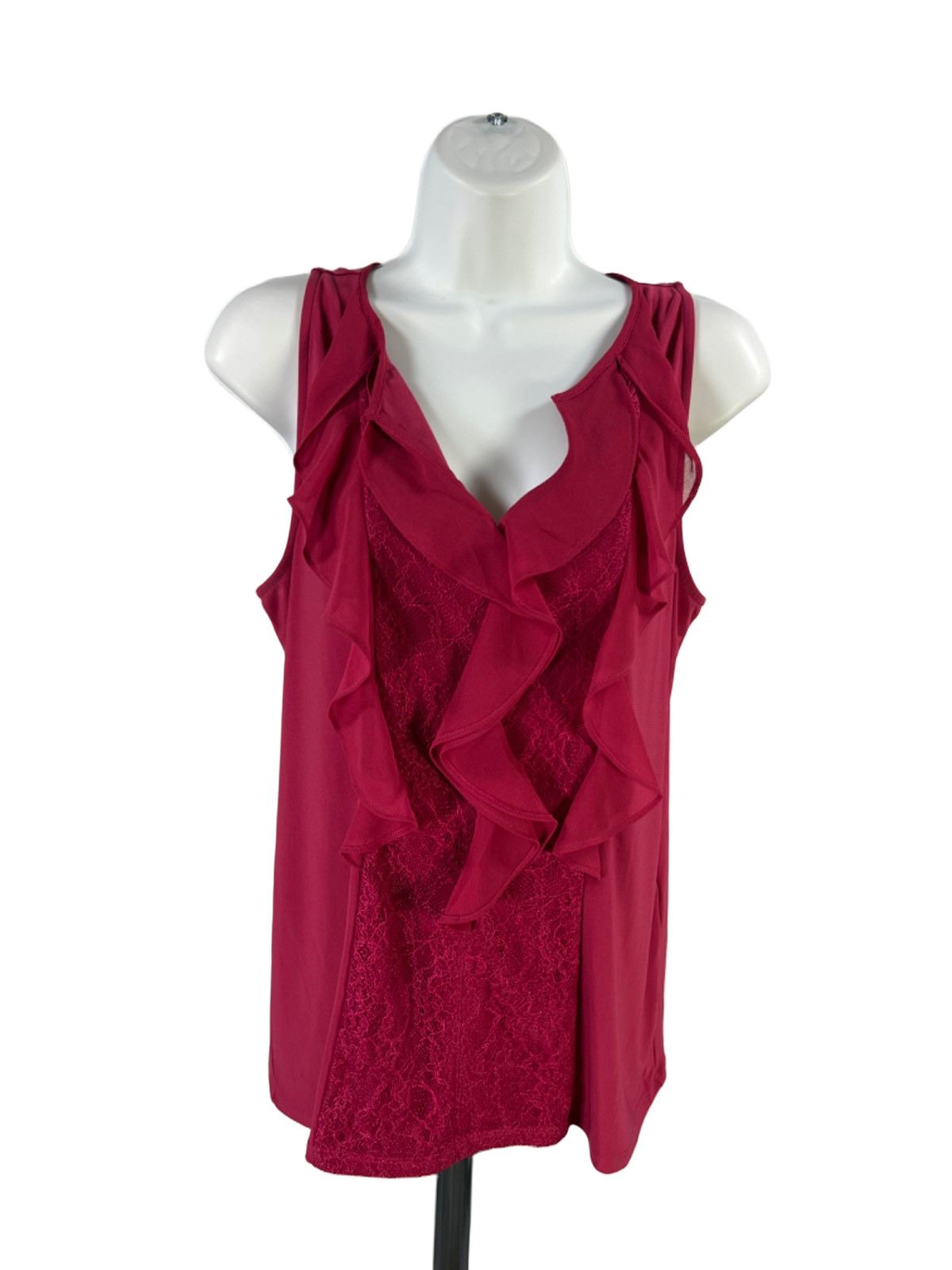 White House Black Market Women’s Red/Purple V-Neck Pleated Front Blouse – M