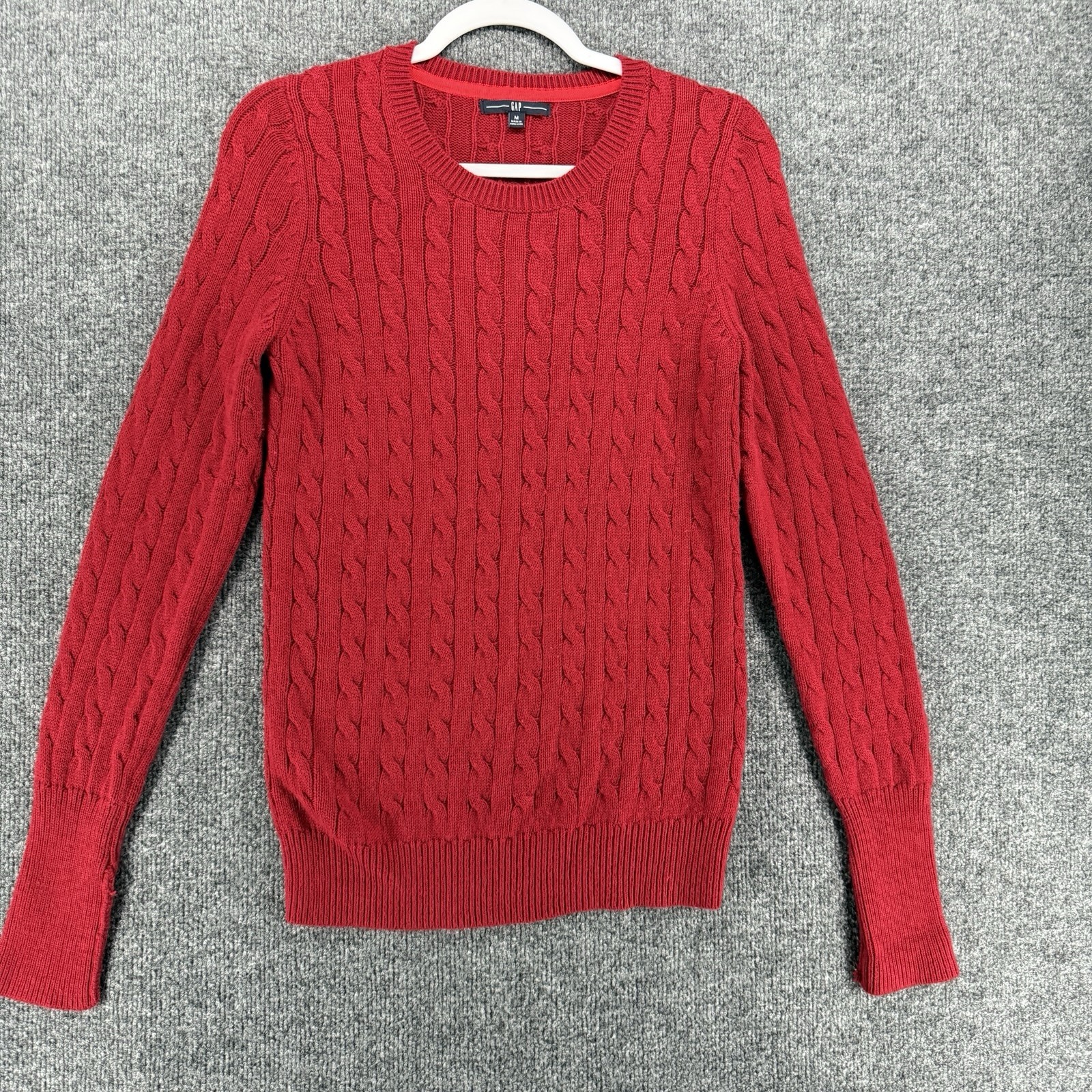 GAP Sweater Womens M Red Angora Rabbit Hair Blend Cable Knit Academia Preppy