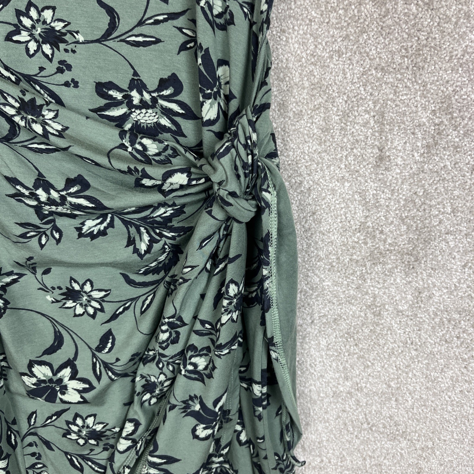 Garnet Hill Dress Womens Small Green Floral Short Sleeve Stretch Side Tie- 4347