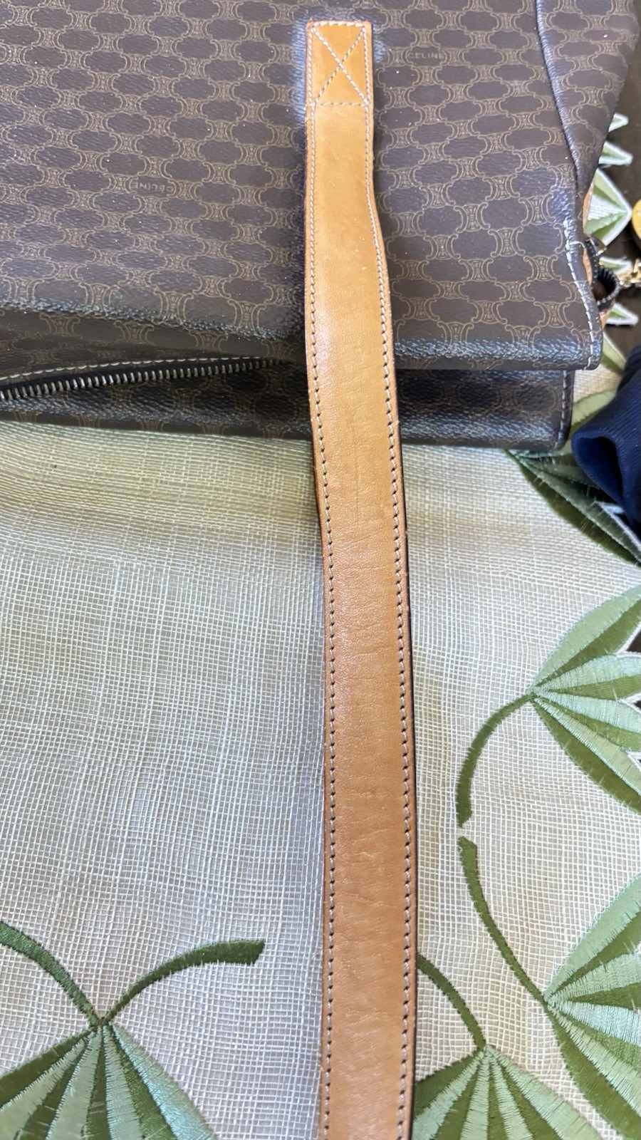 Authentic Celine Macadam Tote Bag Brown Coated Canvas Leather Italy Shopper