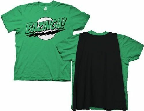 Adult Green Comedy The Big Bang Theory Bazinga! T-shirt with Attachable Cape