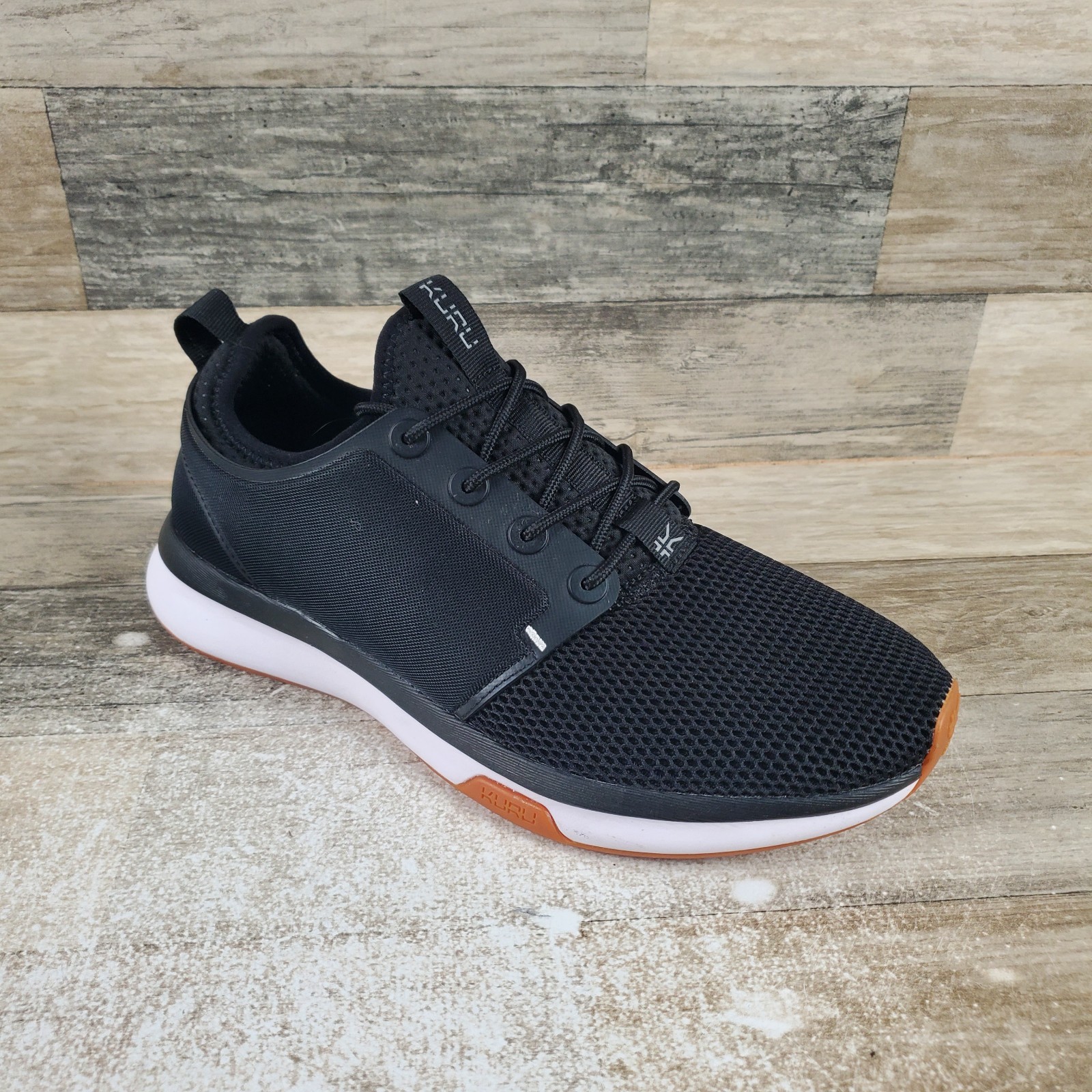 KURU Atom Womens Shoes Sz 9.5 M Running Jet Black White Gum Lace-Up Sneakers