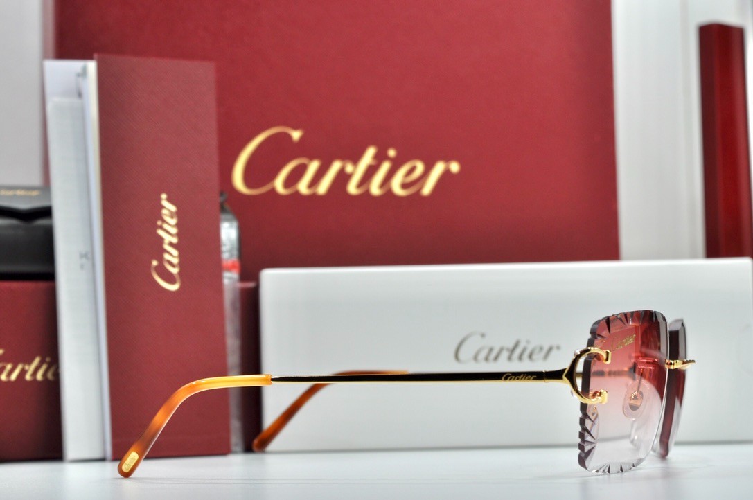 Cartier rimless sunglasses piccadilly glasses Diamond Cut decor BIG C gold Frame