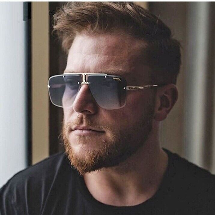 Sunglasses Men’s Gold Frame Rimless Square Gradient Black Lens Street Wear Trend