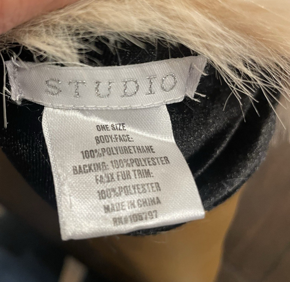 Faux Leather Roller Hat with Faux Fur Trim