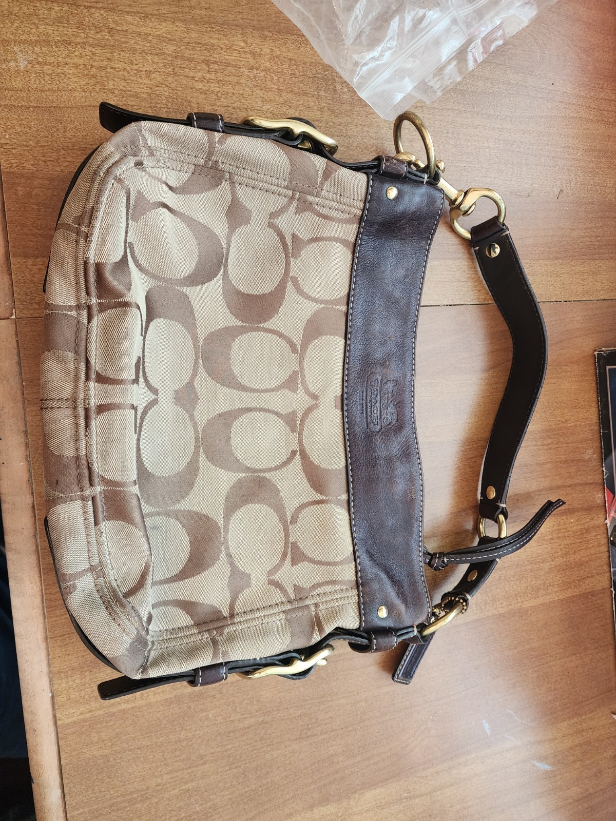 COACH F12657 Vintage ZOE Purse Brown & Khaki Jacquard & Leather