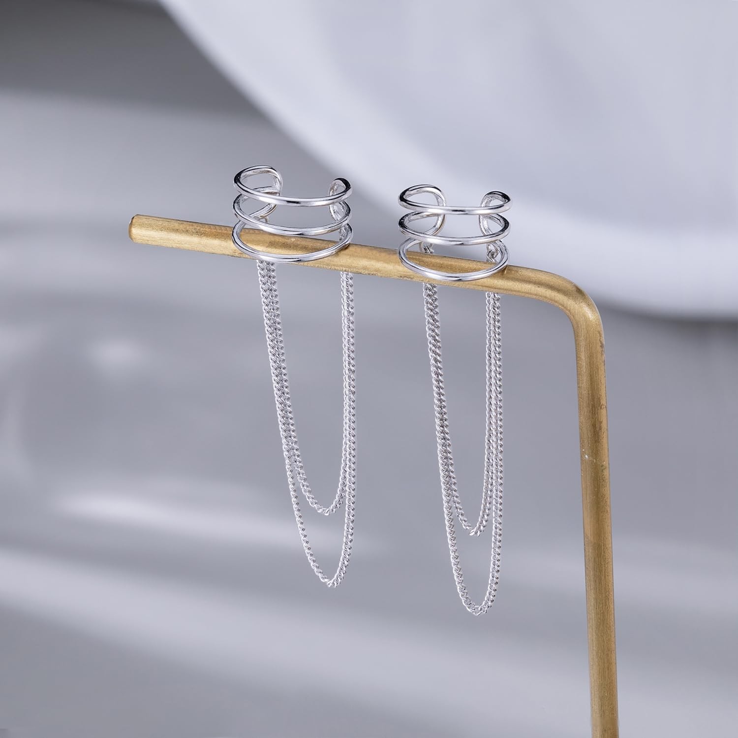 SLUYNZ 925 Sterling Silver No Piercing Cuff Earrings Chain for 1 cm, A-Silver