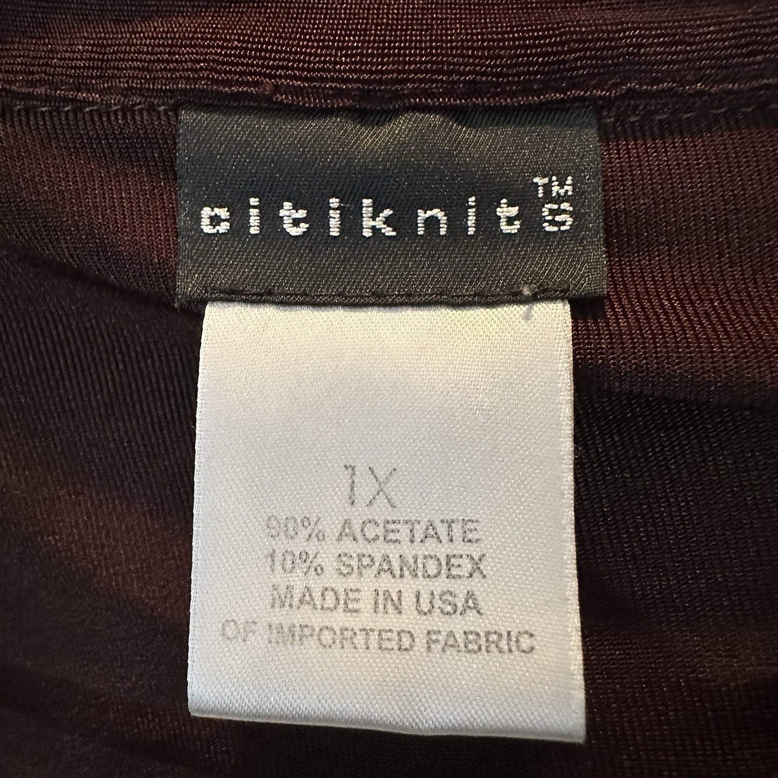 Citiknits Brown V Neck Stretch Slinky Knit 3/4 Sleeve Blouse 1X Tunic Top