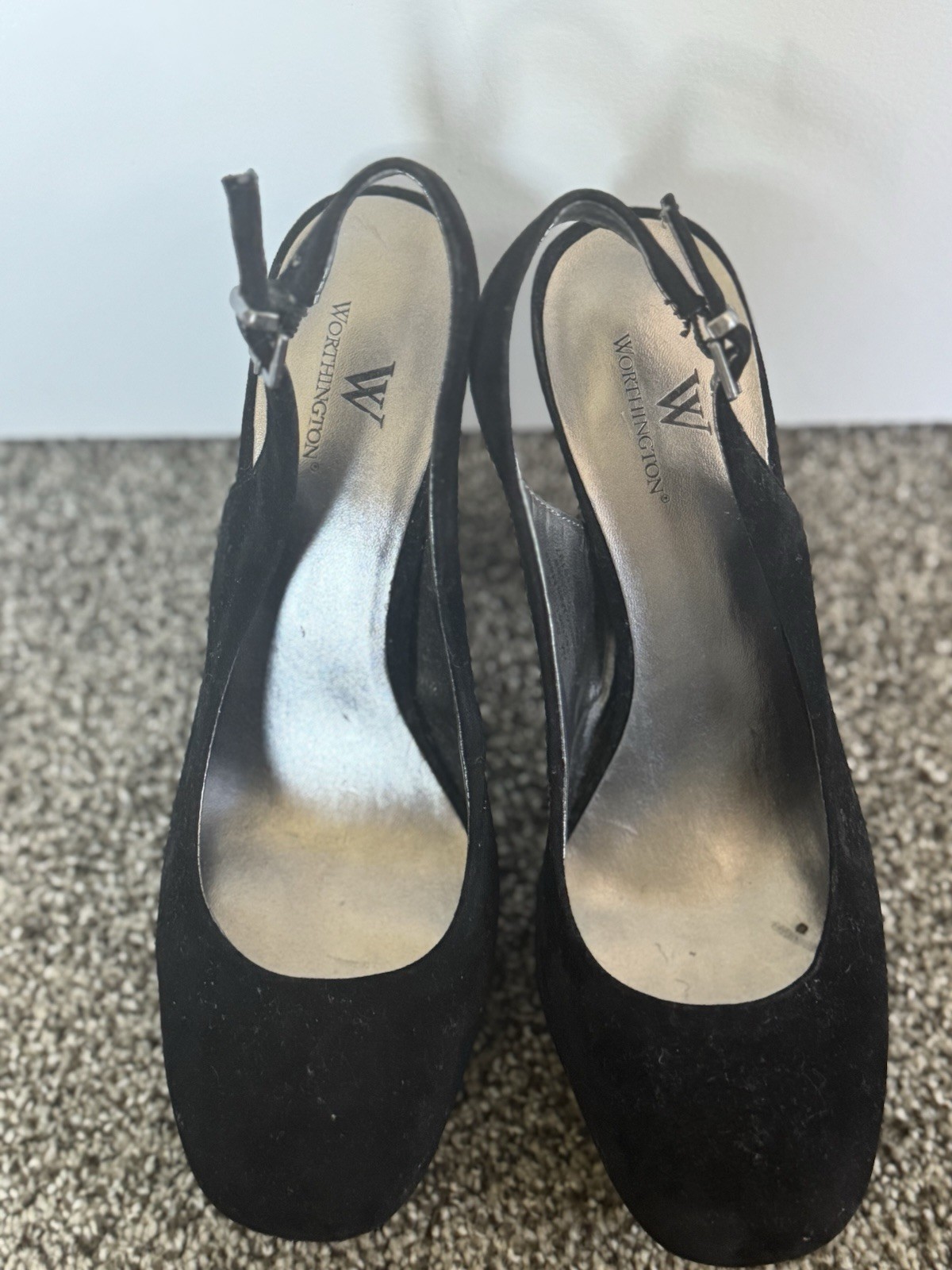 Worthington Women’s Black Slingback Block Heel Round Toe Buckle Strap 7.5M