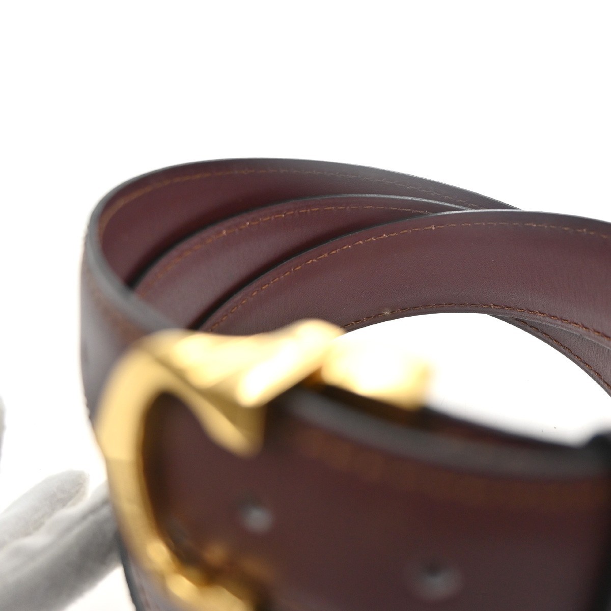 Cartier C Logo Belt 110/43 Leather Red Gold Vintage 05RL880