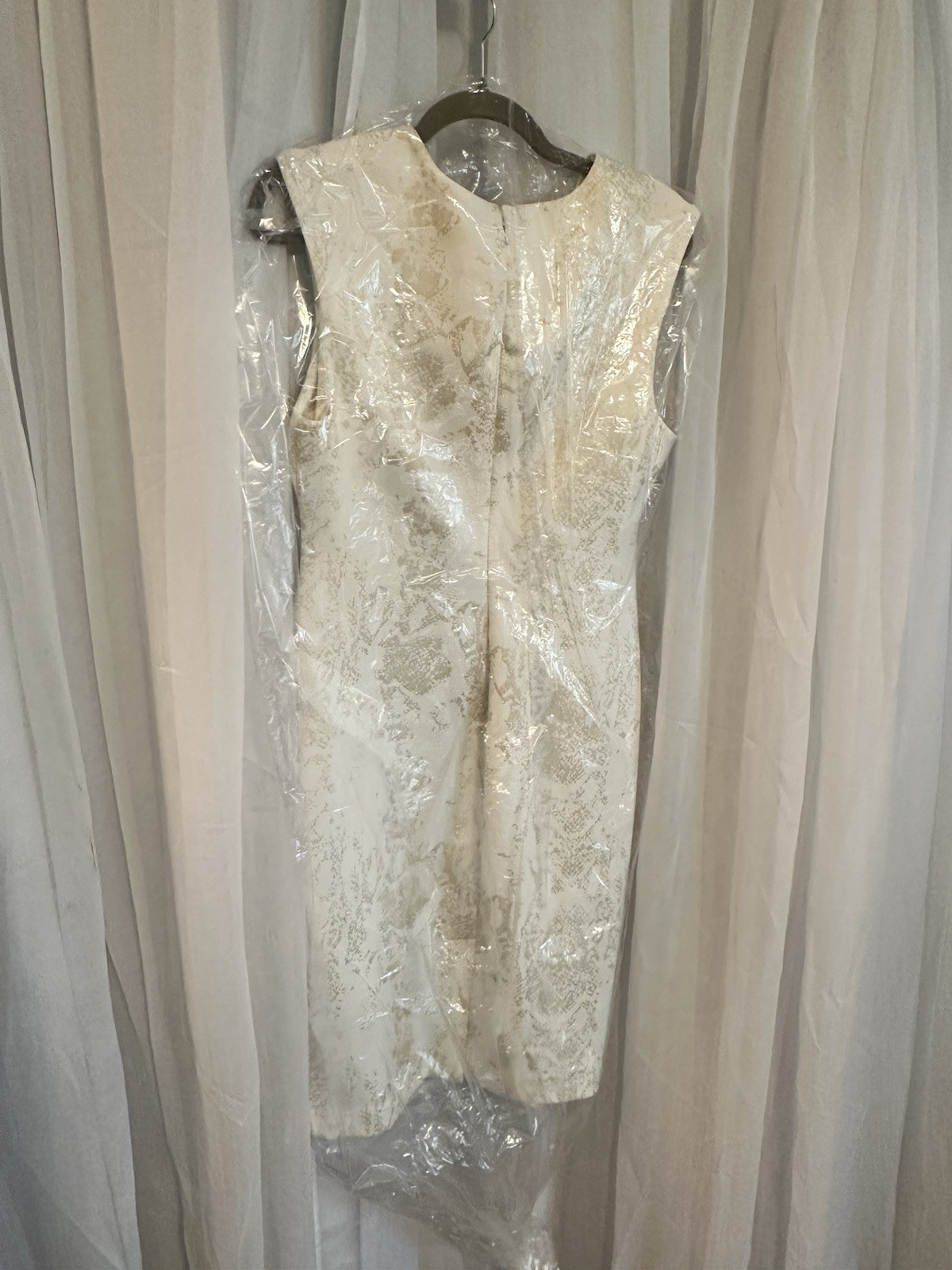 Philosophy Cream Brocade Midi Dress With Abstract Gold Metallic Design