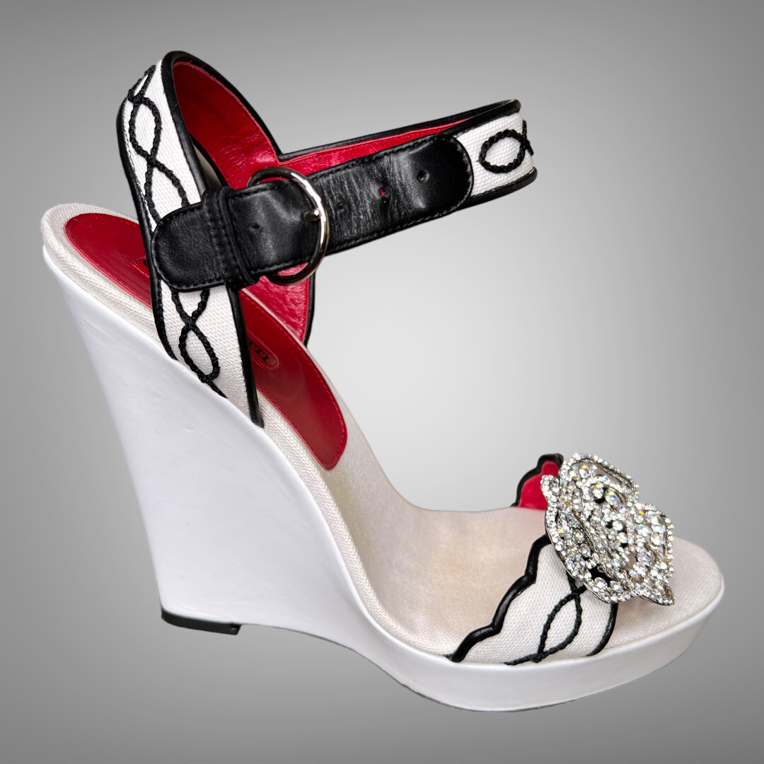 Cesare Paciotti White & Black Wedge Sandals Pumps Platforms EU 40 Shoes