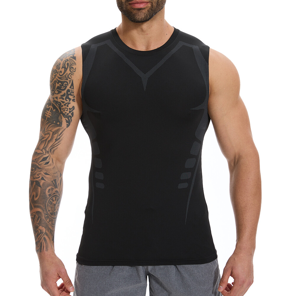Men Compression Shirt Version Ionic Shaping Sleeveless Vest Sport Tank Top S-2XL