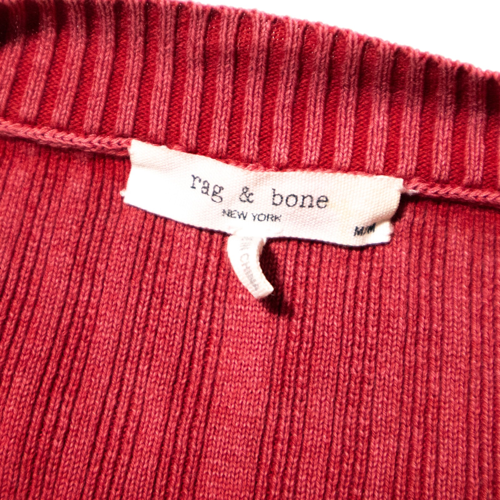 Rag & Bone Ribbed Cotton Sweater Red Minimalist Preppy Crewneck Women’s Medium