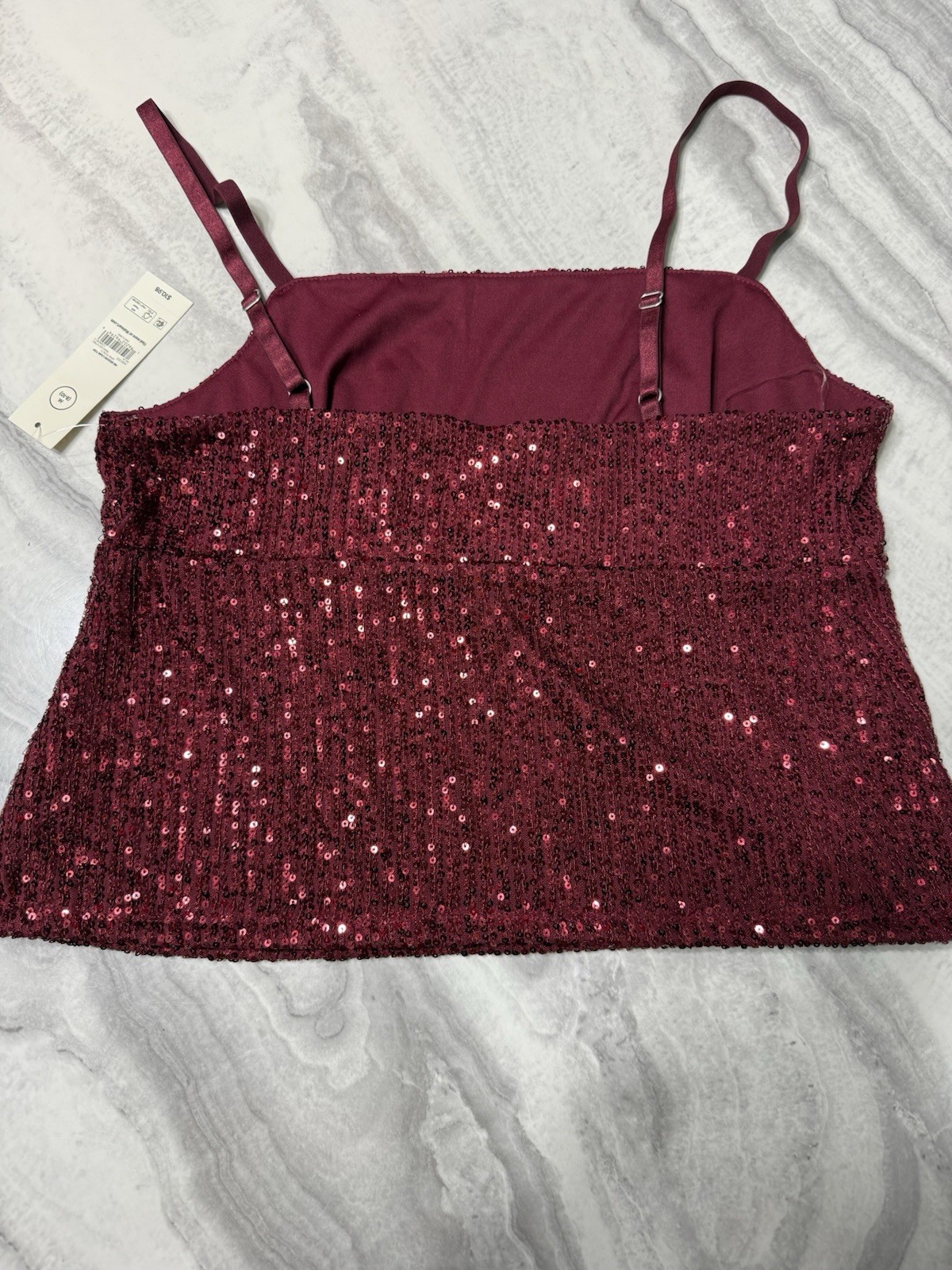 No Boundaries Burgundy Sequin Cropped Cami Square Neck Spaghetti Strap M