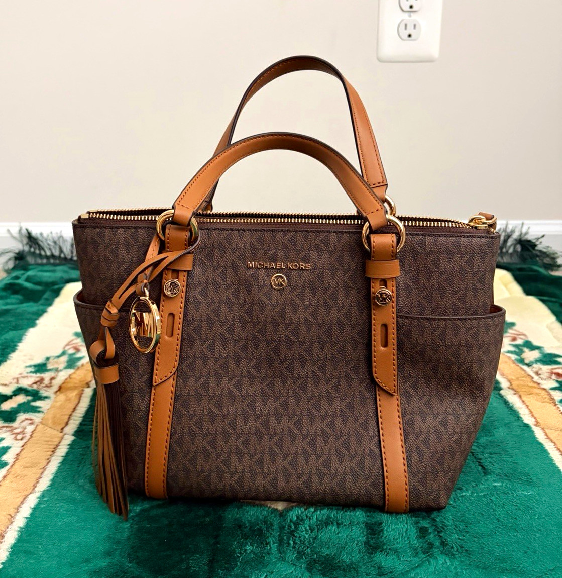 MICHAEL Michael Kors Sullivan Small Convertible Top Zip Tote Brown Monogram