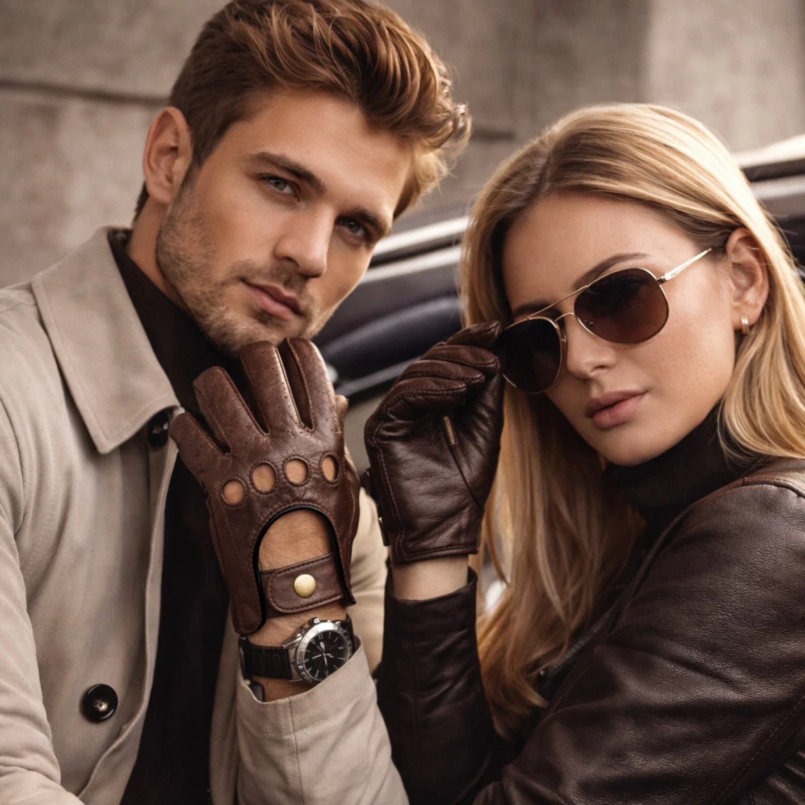 Soft driving gloves, reverse stitched, full finger gloves, goatskin leather
